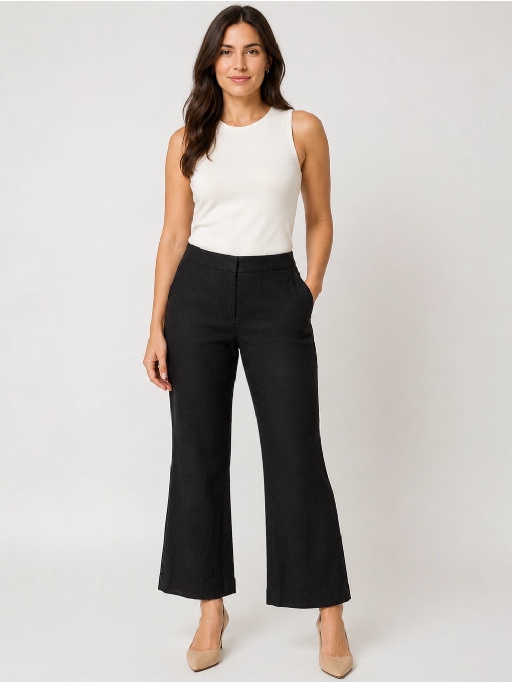 Massimo Dutti Black Linen Blend Flare Trousers Womens US 12 EU 44 NWOT